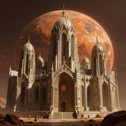 An Adeptus Mechanicus Cathedral in Mars, digital art in the style of Patrick Woodroffe and Wayne Barlowe, highly detailed, trending on ArtStationHQ
