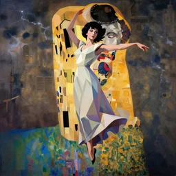 portrait of a woman, female figure in maxi dress, sky, thunder clouds modernism, dynamic pose, dance, morning dramatic cinematic light, low poly, low poly, low poly, industrial, soviet painting, social realism, barocco, Frank Frazetta, Dean Ellis, Detmold Charles Maurice, gustav klimt, levitation, movie poster 1993 anime