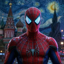 cyberpunk spiderman, rule of thirds, russia, moscow, rain, lights, close - up, high quality, ultrarealistic, sculls, neon glow, 3 d, 8 k, ultra high detailed, by giger, trending on artstation, spotlight, by greg rutkowski, by da vinci, by van gogh, by jeremy mann, digital painting