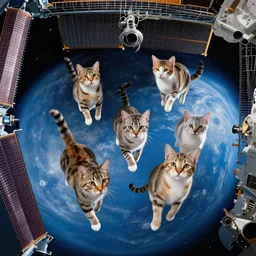 Photo of cats floating inside the ISS