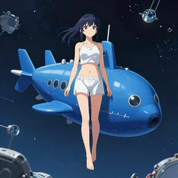 full body portrait of a girl floating in a spacestation, yuya nagai, last exile, blue submarine no. 6, loish, murata range, kawaii, studio lighting, anime, manga, vibrant bright colors, japanese, 1980s, beautiful, dreamy, alphonse mucha, gradation, jean giraud, high saturation, fantasy, klimt