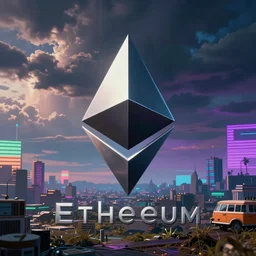 Etherium logo from many colors, hyper detailed, retrowave synth, digital art