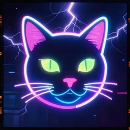 cat head outline, portrait, vaporwave, synthwave, neon, vector graphics, cinematic, volumetric lighting, f 8 aperture, cinematic eastman 5 3 8 4 film, lightning in background