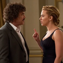 scarlett johansson ( right ) interrogating marshmallow man