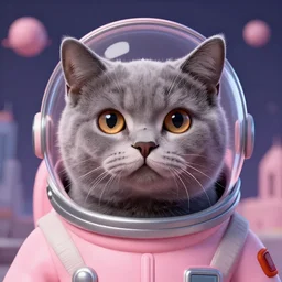 head and shoulders masterpiece portrait of a cute adorable gray cat wearing a pink spacesuit, surreal background, digital art by krenz cushart, trending on artstation, cgsociety,