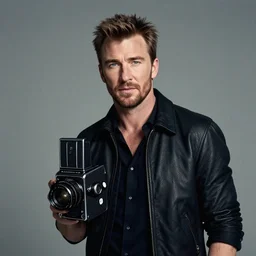 photo portrait of chris evans as rugged action star james bond, shot on trix with a hasselblad 5 0 0, gq