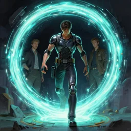 man stepping out of an energy portal, digital painting, concept art, smooth, sharp focus, neon colors, illustration, from metal gear, by ruan jia and mandy jurgens and william - adolphe bouguereau, artgerm