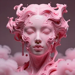 intricate detailed. female face pink liquid fluid carbon god. sculpture. noveau clouds