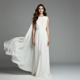 a full body portrait of a beautiful woman by justin ridler wearing a billowing white dress