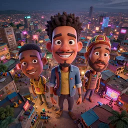 3 d vfx - caricature art of a bustling neon lit ajegunle slum in nigeria, unreal engine render, digital illustration, illustration style by mike winkelmann, sharp, intricate detail, volumetric light, ray tracing, soft light, colourful, vivian maier photo, claymation, fish eye lens, drone shot, acrylic, cinestill 8 0 0 t,
