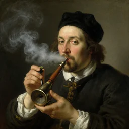 Dutch oil painting from 1600s: Closeup of people smoking a bong, portrait, weed