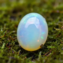 beautiful opal laying on a bed of moss, photorealistic, macro