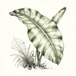 exotic plant, big curvy leaf, new world discovery, ink sketch by naturalist