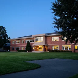 the school, blue sky, summer evening, kenton nelson