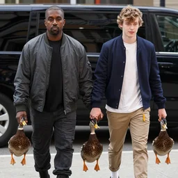kanye west and pete davidson holding hands as ducks