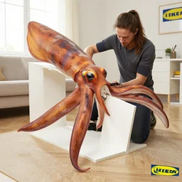 giant squid assembling ikea furniture, 4 k
