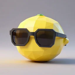 low poligon lemon wearing sunglasses, studio lighting
