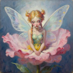 a painting of a flower fairy, a character oil on canvas portrait by gerald brom and greg rutkowski, masterpiece, fantasy art, grotesque, artstation hq