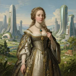 ( ( non binary future world, sustainable cities in a harmonious coexistence ) ), the fashion of the time, portrait by maria sibylla merian, 4 k, 8 k