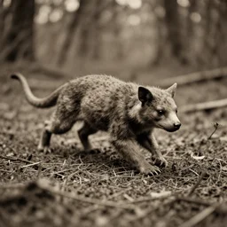 an old photo of a creature stalking in the woods