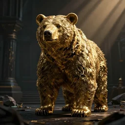 gold bear, unreal engine 5, realistic, dark, moody, godrays, 8k