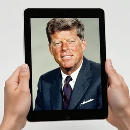 1 9 7 0 s vintage photograph of john f kennedy using an ipad, very detailed, very intricate,