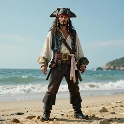 full body, pirate, at the beach, stylized, artgerm, artstation, hd, cgsociety, cgi, realistic, dramatic, cinematic, artistic, trending, detailed