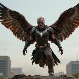 film still of zombie zombie Sam Wilson falcon with wings out in new avengers movie, 4k