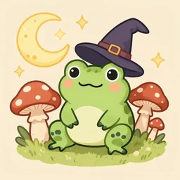 cute cottagecore aesthetic frog mushroom moon witchy vintage illustration