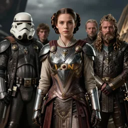 detailed ultrarealistic photography front medium shot of starwars, fantasy, leia organa heavy armored, leyendecker, norman rockwell, greg rutkowski, artstation cinematic, vray game of thrones, lord of the rings