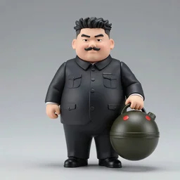 an anime nendoroid of kim jong un holding onto a nuclear bomb, detailed product photo