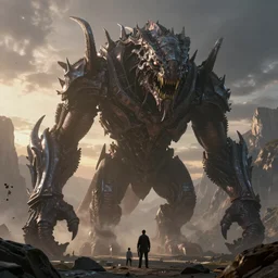 a photorealistic hyperrealistic render of a giant monstrous lovecraftian creature, towering over a mountains background, by pixar, greg rutkowski, wlop, artgerm, epic fantasy dramatic moody dawn lighting, long shadows, volumetric, cinematic atmosphere, octane render, artstation, 8 k
