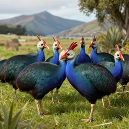 a group of pukeko in the style of Caravaggio, digital art, high quality, highly detailed, high coherence, anatomically correct, Caravaggio, concept art, golden bay abel tasman new zealand, marterpiece