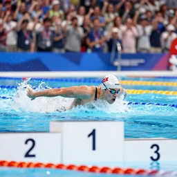 man, swimming in race, second place, butterfly stroke, photo, realistic, 4K, crowd cheering, close finish