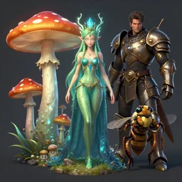 by chet zar and alexander jansson, artstation 4 k, unreal engine, plum faerie : chosen of the bulb, forbidden water mushroom : knights of the zodiac, armored goon : weaponized wasp
