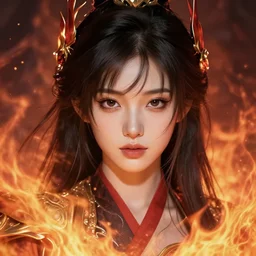 character concept art of an anime goddess of fire and war | | cute - fine - face, pretty face, realistic shaded perfect face, fine details by stanley artgerm lau, wlop, rossdraws, james jean, andrei riabovitchev, marc simonetti, and sakimichan, seoul, south korea, trending on artstation