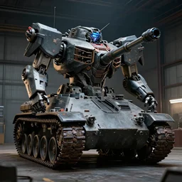 mecha tank in a hangar, dramatic lighting, cinematic, establishing shot, extremely high detail, foto realistic, cinematic lighting, post processed, concept art, artstation, matte painting, style by eddie mendoza, raphael lacoste, alex ross