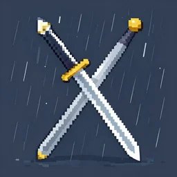 a sword in the rain, artwork by norma 2 d, pixel art
