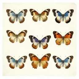 taxonomy illustrations of butterflies in the style of carl linnaeus. on parchment, watercolour 8 k /