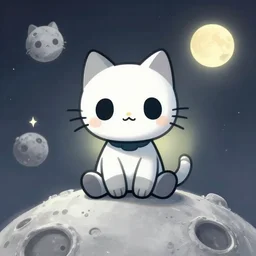 cute little robotcat sitting on the moon, fantasy, concept art, artstation, tyler edlin, feng zhu, manuel sanjulian, thomas karpi