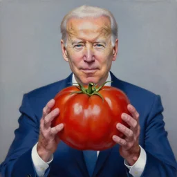 joe biden as a tomato by wojciech siudmak, oil on canvas