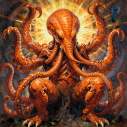 mythical portrait of orange cthulhu by greg rutkowski in the style of egon schiele