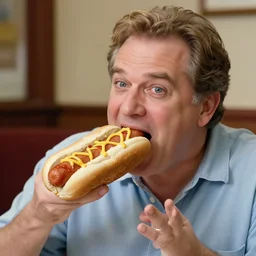 photo of gilbert gottfried eating a hotdog, 8 k, 8 5 mm f 5. 6