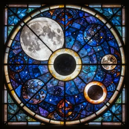 celestial bodies in the style of stained glass, full moon, eclipse, intricate, highly detailed, sharp, artstation 4k 8k