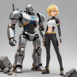 2B ultra realistic, 4k standing beside defeated robot