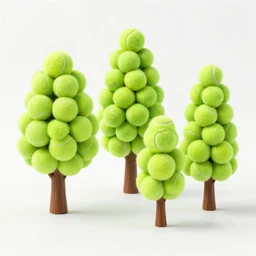 trees made of tennis balls