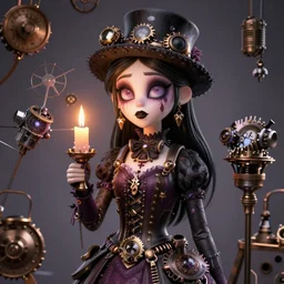 Lofi Vampire Goth Steampunk holding a candle portrait Pixar style by Tristan Eaton Stanley Artgerm and Tom Bagshaw