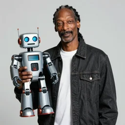 Snoop Dogg holding a robot for a 1990s sitcom tv show, Studio Photograph, portrait, C 12.0