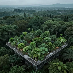 the forest growing in the roof, cyberpunk