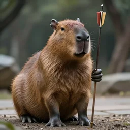 capybara holding a stand arrow, cinematic longshot photograph